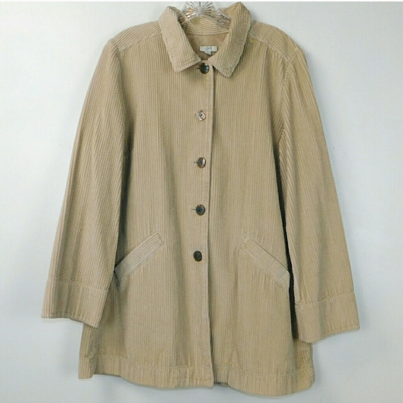 J. Jill Corduroy coat Faux Fur Accents Tan Large - Picture 2 of 8